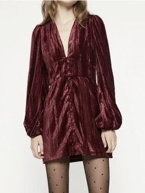 Bardot Burgundy Velvet Long Sleeve Mini Dress